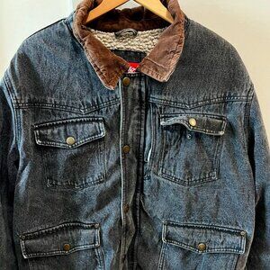 Wrangler 2XL heavyDenim Jacket Sherpa line trucker Gray black American workwear